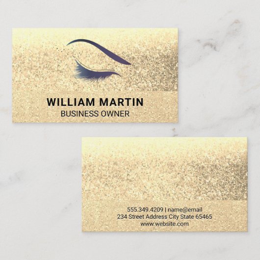 Eenvoudige Professional Gold Glitter Eye Lash Tech Visitekaartje (Voorkant / Achterkant)