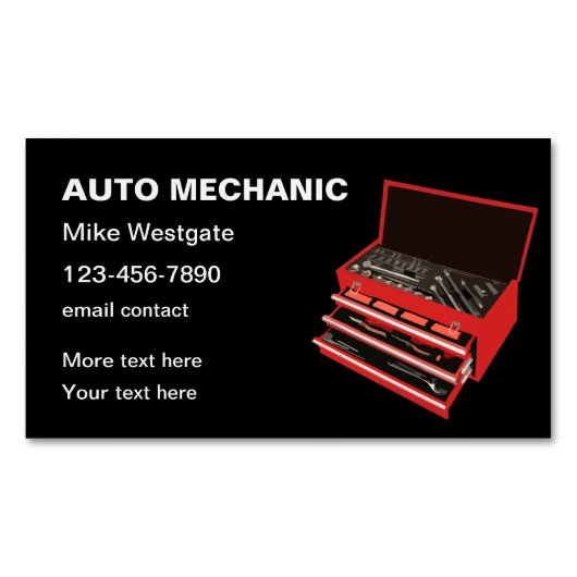 Eenvoudige Professionele Auto Reparatie Mechanic Magnetisch Visitekaartje (Voorkant)