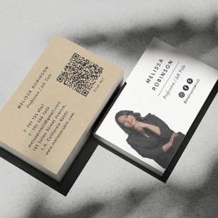 Eenvoudige Professionele Foto Faux Kraft en QR-cod Visitekaartje