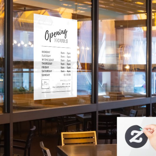 Eenvoudige professionele kantooruren zwart met Log Raamsticker (Restaurant Raam)