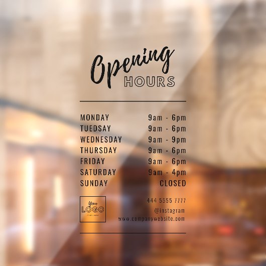 Eenvoudige professionele kantooruren zwart met Log Raamsticker (Vel 2)