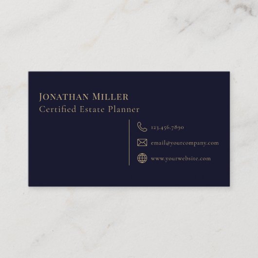 Eenvoudige Professionele Marine Blauw Goud Visitekaartje (Voorkant)