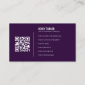 Eenvoudige Professionele Midnight Paarse Logo QR C Visitekaartje (Achterkant)