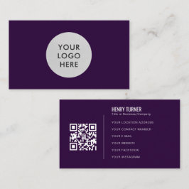 Eenvoudige Professionele Midnight Paarse Logo QR C Visitekaartje