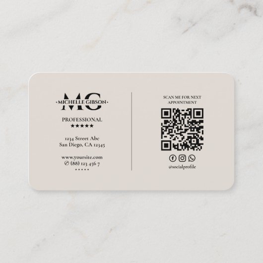 Eenvoudige Professionele Minimale Monogram Zand In Visitekaartje (Achterkant)