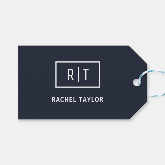 Eenvoudige Professionele Monogram Marine Witte Gre Cadeaulabel (Voorkant (Horizontaal))