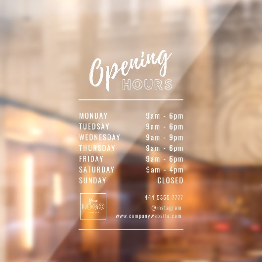 Eenvoudige Professionele Openingstijden Wit met Lo Raamsticker (Vel 2)