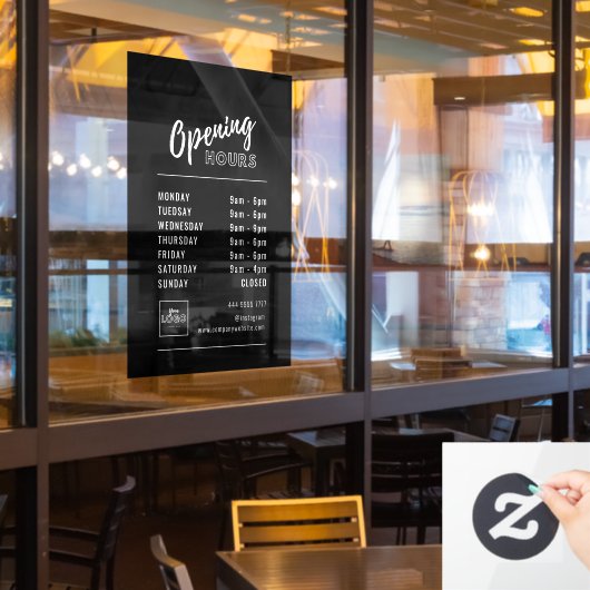 Eenvoudige professionele openingstijden Wit op Zwa Raamsticker (Restaurant Raam)