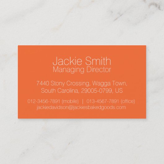 Eenvoudige professionele oranje bakkerij-visitekaa visitekaartje (Achterkant)