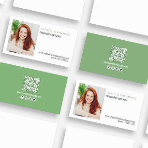 Eenvoudige Professionele QR Code Foto Groen Visitekaartje