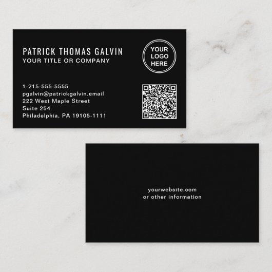 Eenvoudige professionele QR-code zwart Visitekaartje (Voorkant / Achterkant)