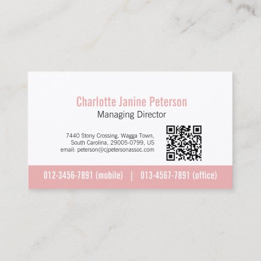 Eenvoudige professionele roze witte QR-code in de  Visitekaartje (Achterkant)