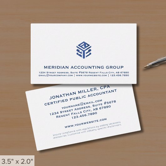 Eenvoudige Professionele Wit Blauwe Logo Visitekaartje