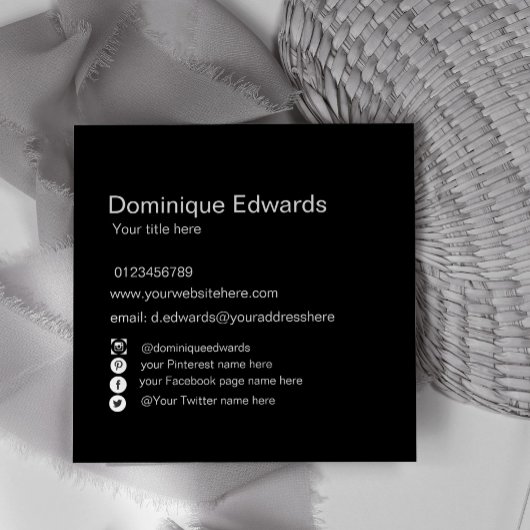 Eenvoudige professionele, witte en zwarte sociale  vierkante visitekaartje