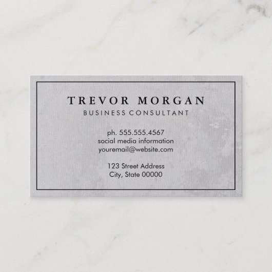 Eenvoudige professionele zwarte rand grijze textuu visitekaartje (Voorkant)