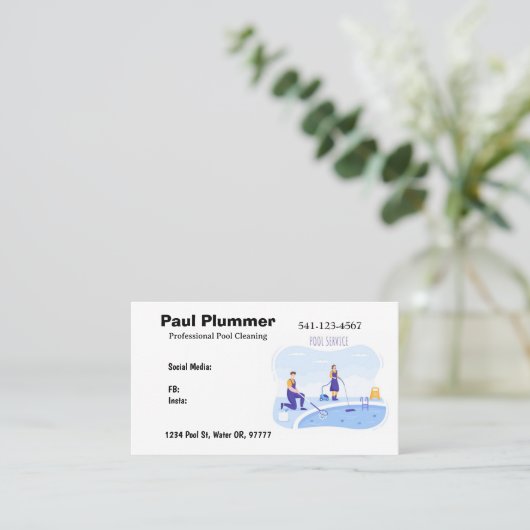 Eenvoudige professionele zwembad reiniging Visitek Visitekaartje (Staand voorkant)