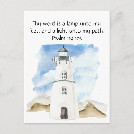 Eenvoudige Psalm Waterverf Blauwe Hemel Vuurtoren Briefkaart (Voorkant)