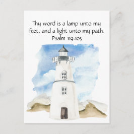 Eenvoudige Psalm Waterverf Blauwe Lucht Vuurtoren Briefkaart