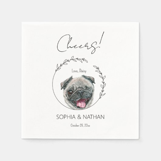 Eenvoudige Pug Hond Bruiloft Cocktail servetten (Voorkant)