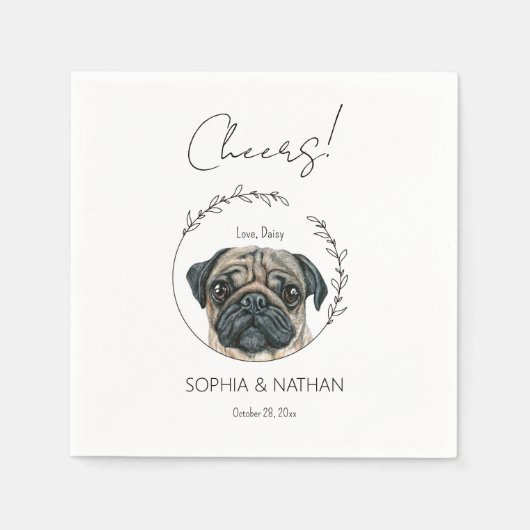 Eenvoudige Pug Hond Bruiloft Cocktail servetten (Voorkant)