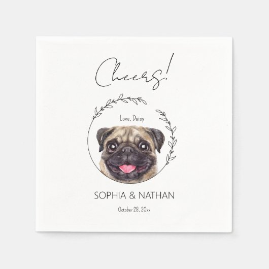 Eenvoudige Pug Hond Bruiloft Cocktail servetten (Voorkant)