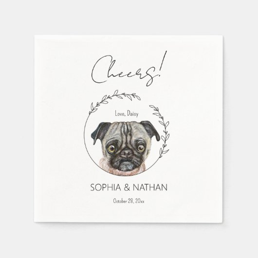 Eenvoudige Pug Hond Bruiloft Cocktail servetten (Voorkant)
