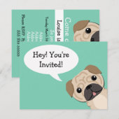 Eenvoudige Pug verjaardagsuitnodiging Kaart (Voorkant / Achterkant)