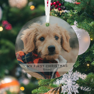 Eenvoudige Puppy 'Mijn Eerste Kerstmis' Foto Keeps Glas Ornament