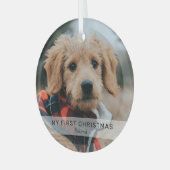 Eenvoudige Puppy 'Mijn Eerste Kerstmis' Foto Keeps Glas Ornament (Voorkant links)