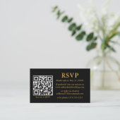 Eenvoudige QR Black RSVP Gold met minimalistisch h Informatiekaartje (Staand voorkant)