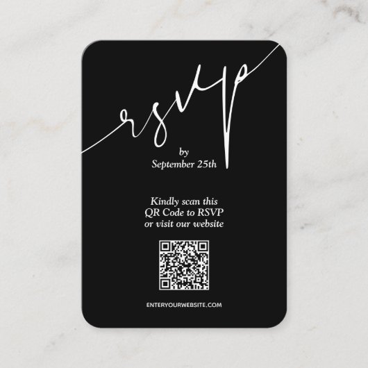 Eenvoudige QR Code Black Wedding Enclosure Kaart (Voorkant)
