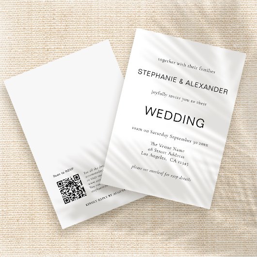 Eenvoudige QR Code Black White Wedding Kaart