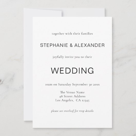 Eenvoudige QR Code Black White Wedding Kaart (Voorkant)