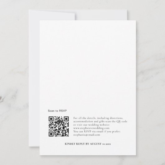 Eenvoudige QR Code Black White Wedding Kaart (Achterkant)