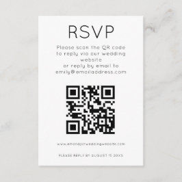 Eenvoudige QR Code Black White Wedding RSVP Enclos Informatiekaartje