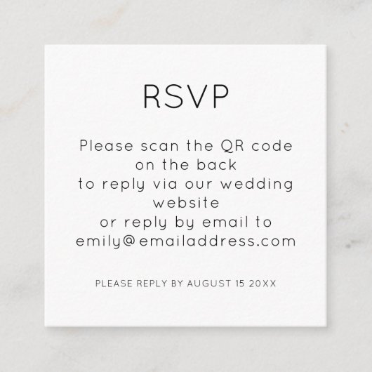 Eenvoudige QR Code Black White Wedding RSVP Informatiekaartje (Voorkant)