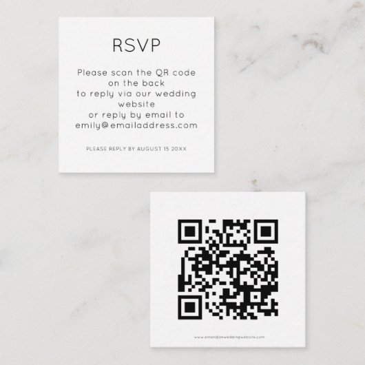 Eenvoudige QR Code Black White Wedding RSVP Informatiekaartje (Voorkant / Achterkant)