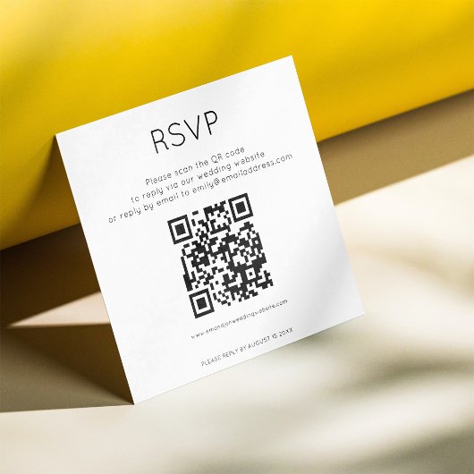 Eenvoudige QR Code Black White Wedding RSVP Informatiekaartje