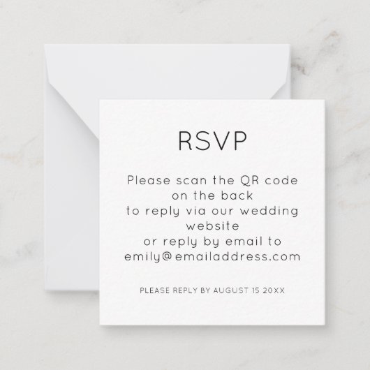 Eenvoudige QR Code Black White Wedding RSVP Notitiekaartje (Voorkant)