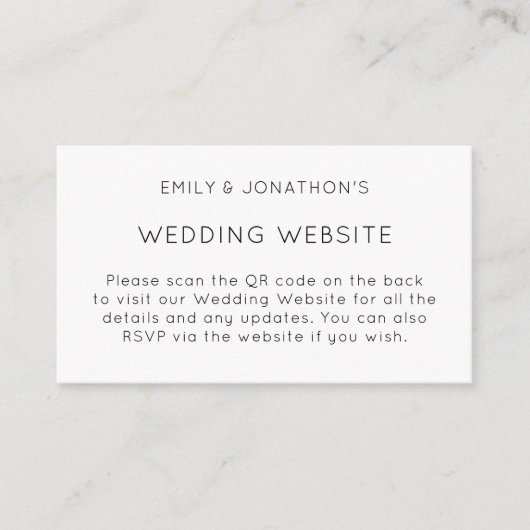 Eenvoudige QR Code Black White Weduwwebsite Informatiekaartje (Voorkant)