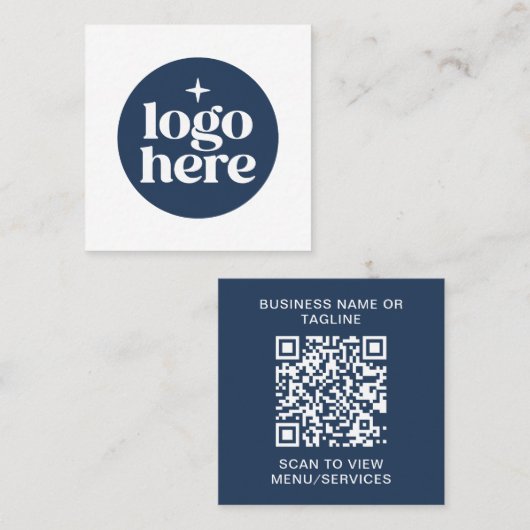 Eenvoudige QR-code Blauwe Zakelijke Logo Vierkante Visitekaartje (Voorkant / Achterkant)