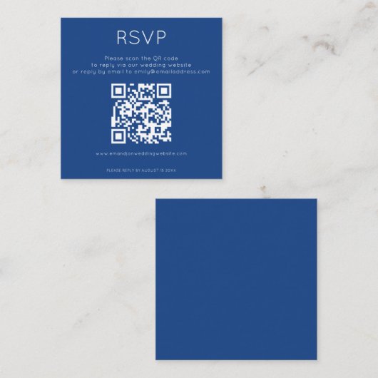 Eenvoudige QR Code Blue Wedding RSVP Informatiekaartje (Voorkant / Achterkant)