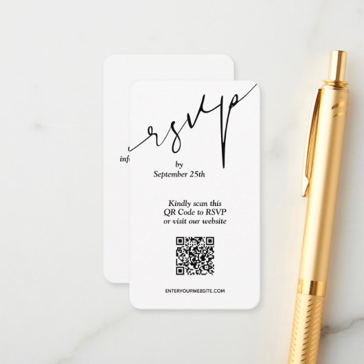 Eenvoudige QR-code bruiloft Informatiekaartje (Voorkant / Achterkant in situ)