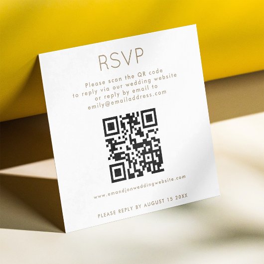 Eenvoudige QR-code Champagne Gold Text Weddenschap Informatiekaartje