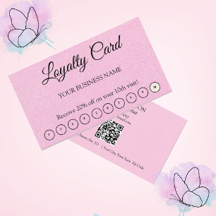 Eenvoudige QR-code Client waardering Roze Loyalty Visitekaartje