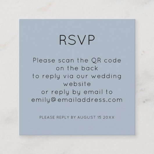 Eenvoudige QR-code Dusty Blue Wedding RSVP-behuizi Informatiekaartje (Voorkant)