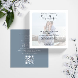Eenvoudige QR Code Foto Elegant RSVP Online Grijs Kaart