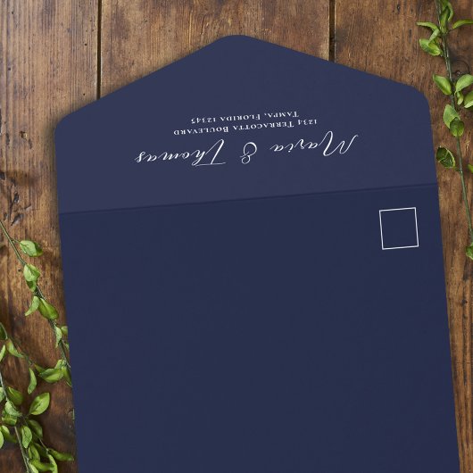 Eenvoudige QR Code Foto Marine Blauw RSVP Online All In One Uitnodiging