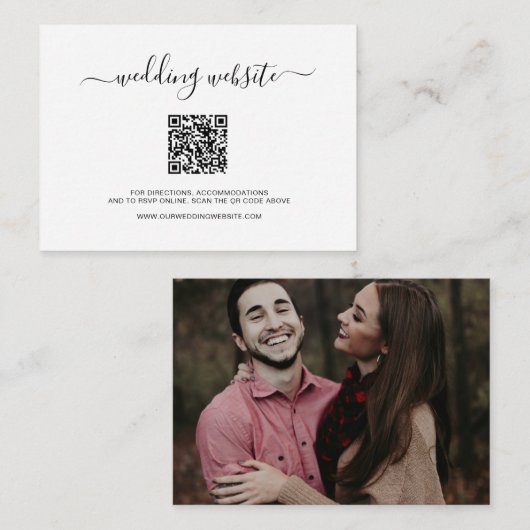 Eenvoudige QR-code foto Moderne bruiloft Informatiekaartje (Voorkant / Achterkant)