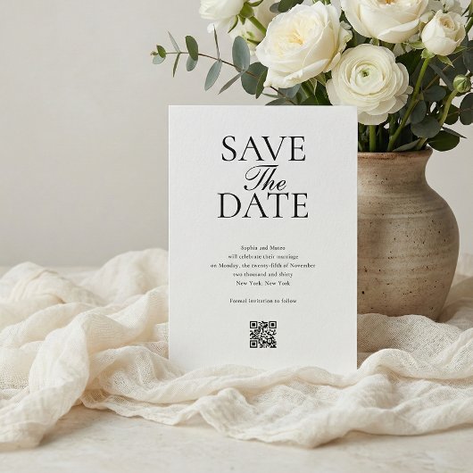 Eenvoudige QR-code foto trouwkaart Save The Date